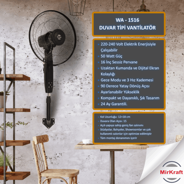 MirKraft WA - 1516 Remote Control Wall Mounted Fan - Image 1