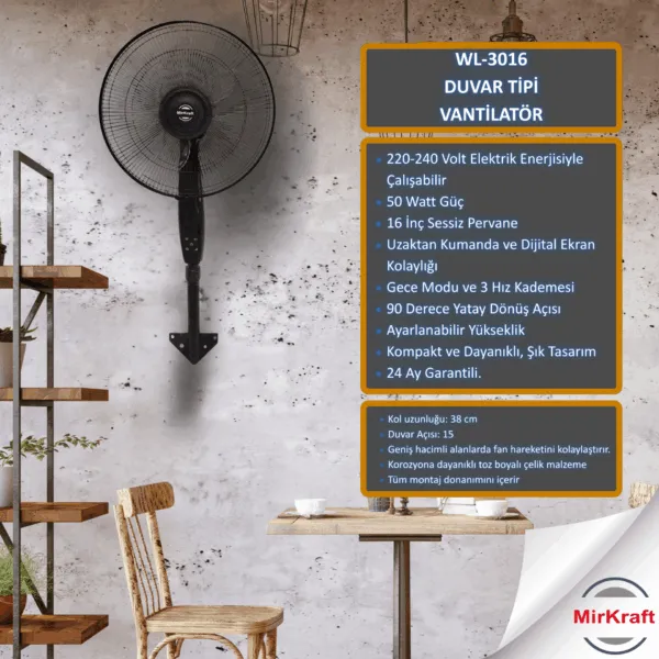 MirKraft WL-3016 Remote Control Wall Mounted Fan - Image 1