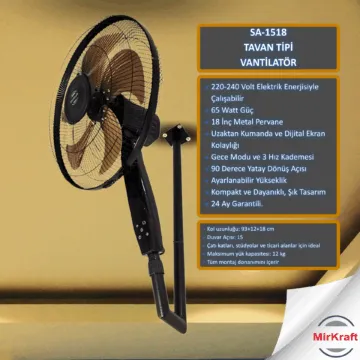 MirKraft SA-1518 Uzaktan Kumandalı Tavan Tipi Vantilatör