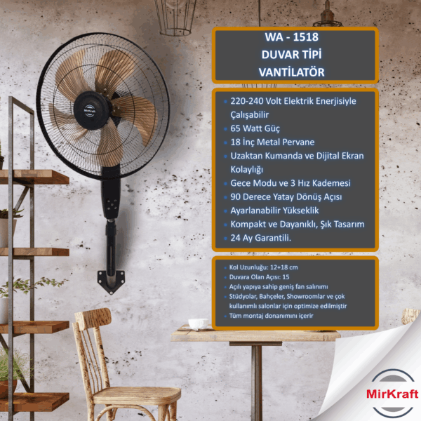 MirKraft WA – 1518 Remote Control Wall Mounted Fan - Image 1