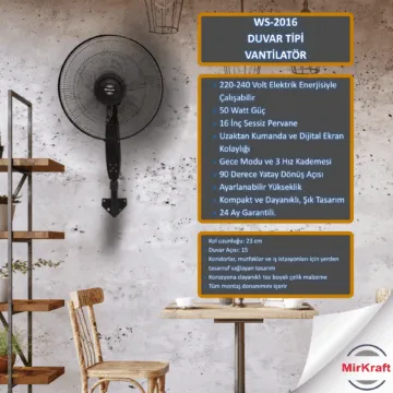 MirKraft WS-2016 Remote Control Wall Mounted Fan