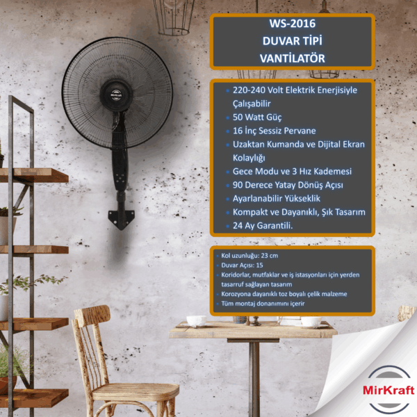 MirKraft WS-2016 Remote Control Wall Mounted Fan