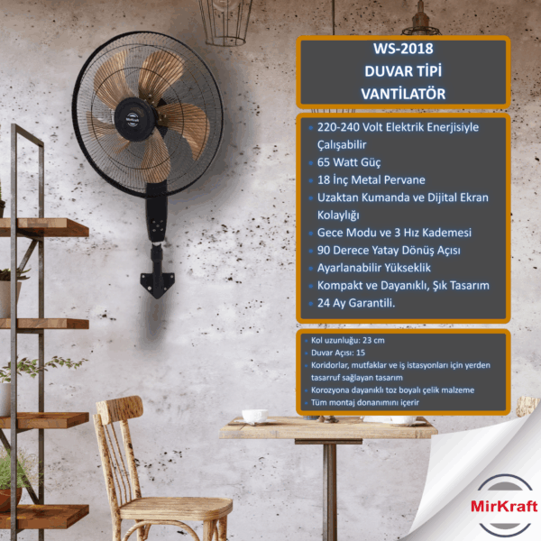 MirKraft WS-2018 Remote Control Wall Mounted Fan - Image 1
