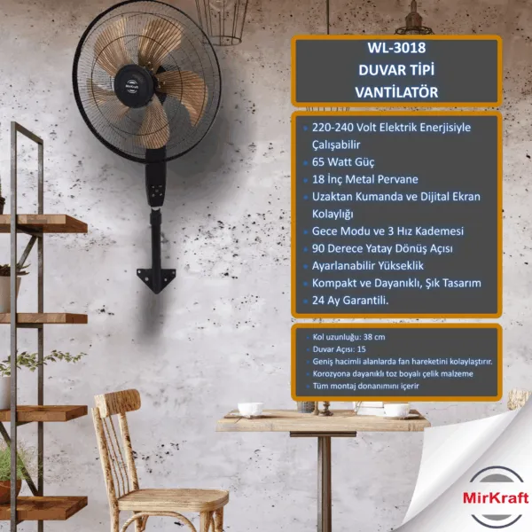 MirKraft WL-3018 Remote Control Wall Mounted Fan - Image 1