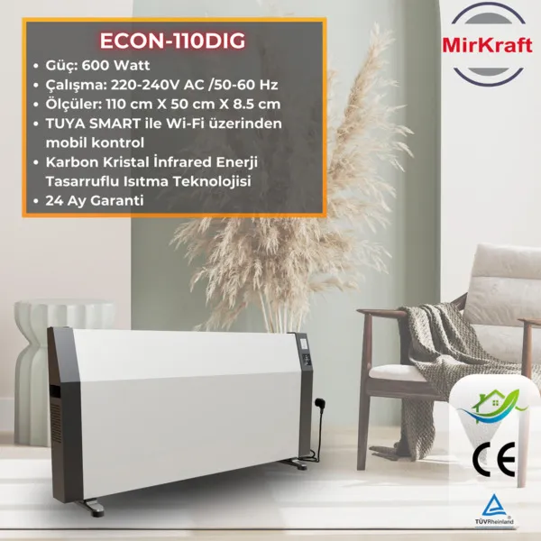 ECON 110 Antrasit/Beyaz Dijital Konvektör Isıtıcı - Görsel 1
