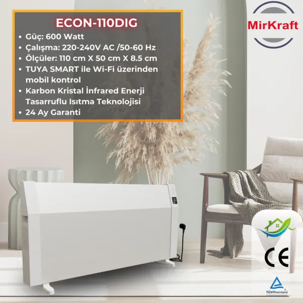 ECON 110 Beyaz Dijital Konvektör Isıtıcı - Görsel 1