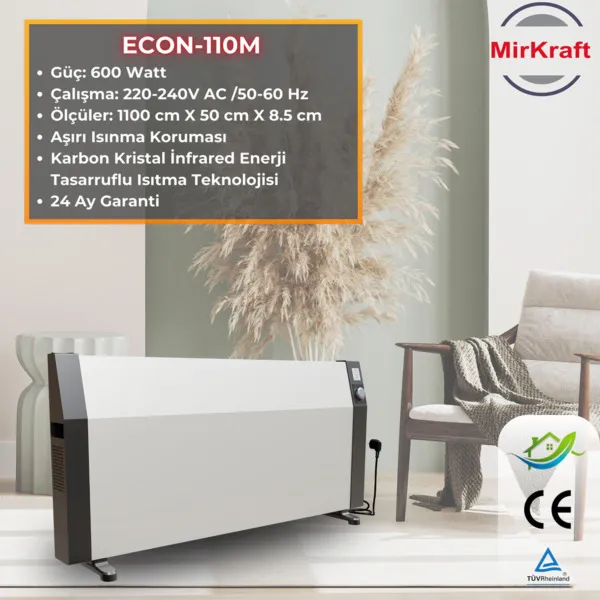 ECON 110 Antrasit/Beyaz Manuel Konvektör Isıtıcı - Görsel 1