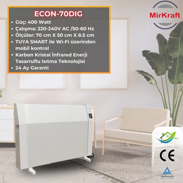 ECON 70 Beyaz Dijital Elektrikli Konvektör Isıtıcı - Görsel 1